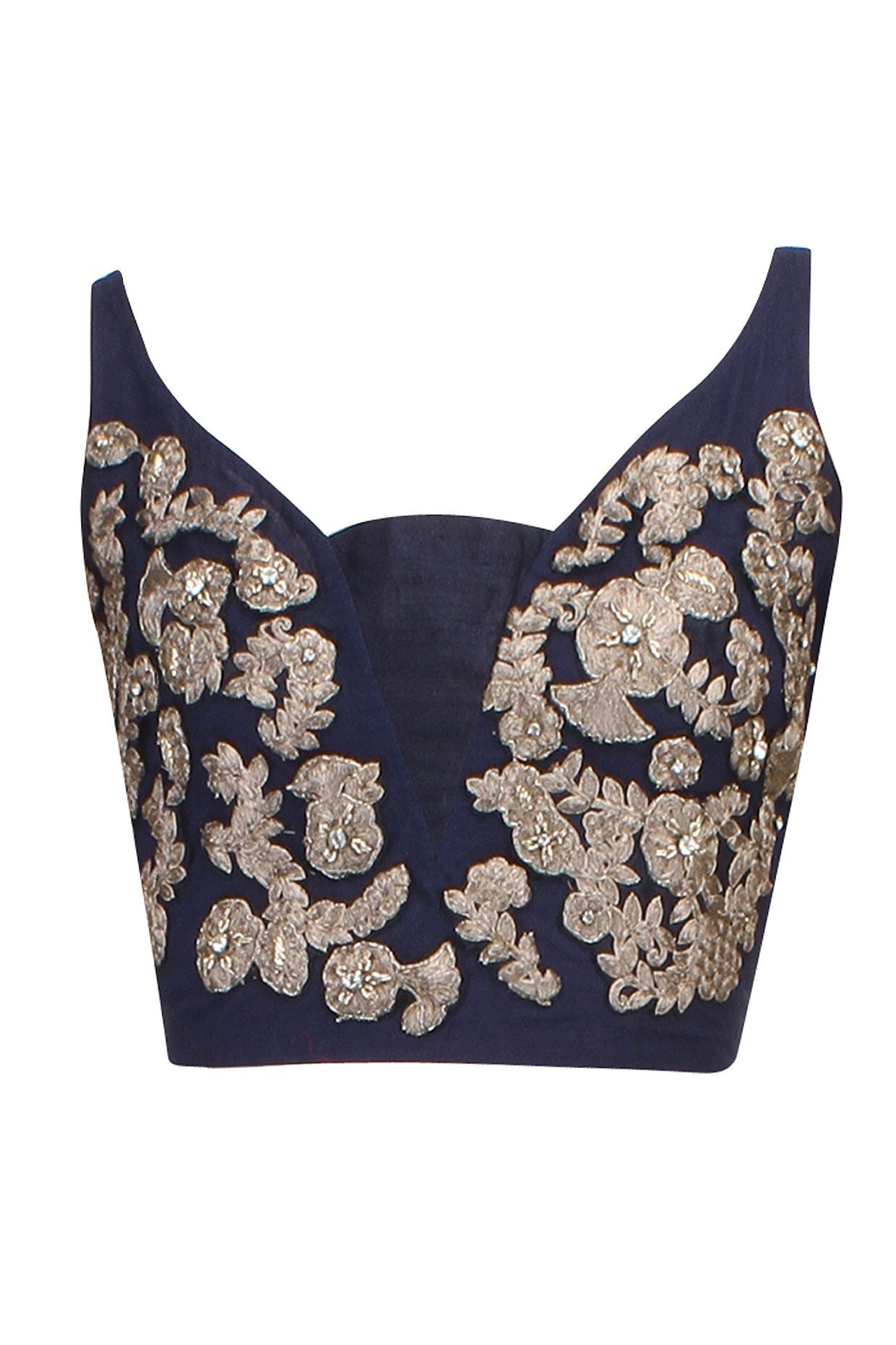 Dark Blue color embroidered blouse in raw silk – Panache Haute Couture