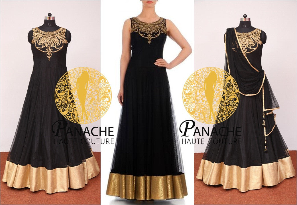 black gown with golden work