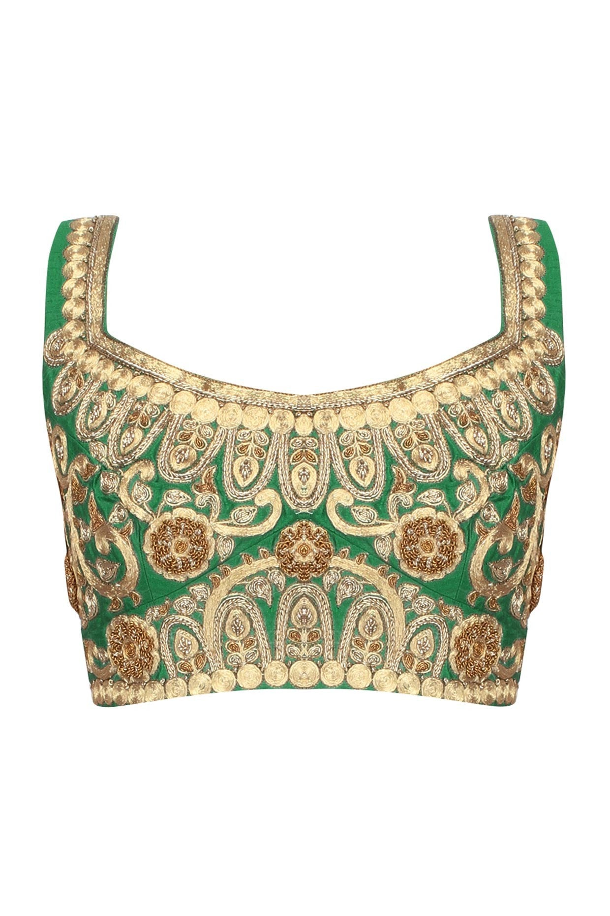 Green color embroidered blouse in raw silk – Panache Haute Couture