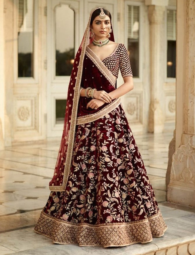 Sabyasachi Inspired Dark Burgundy Bridal Lehenga – Panache Haute ...