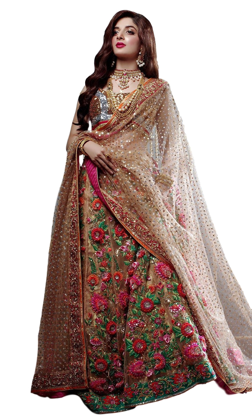 Fawn Color Wedding Lehenga With Floral Embroidery Panache Haute Couture 