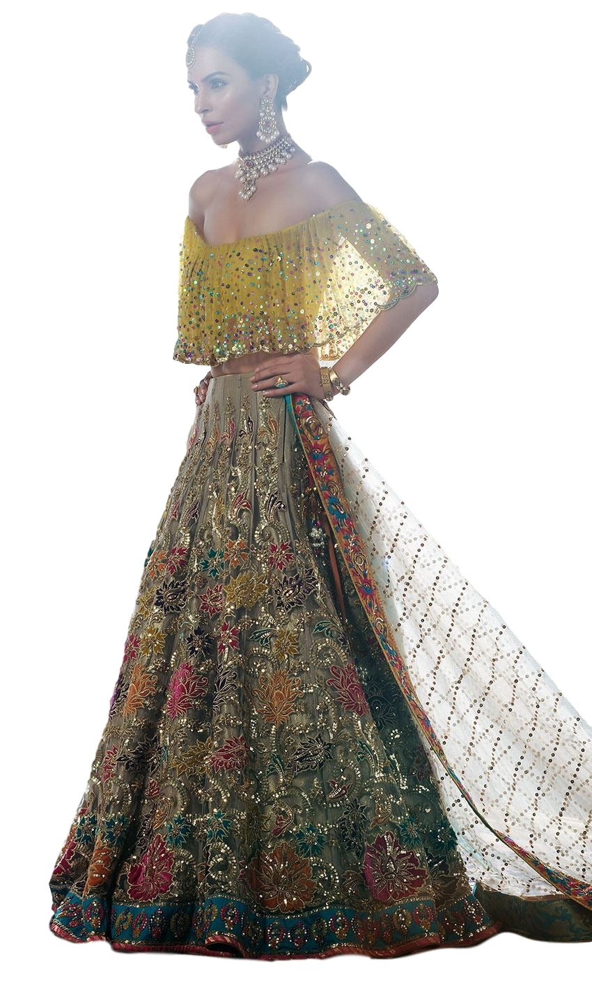 Fawn Color Wedding Lehenga With Multicolor Embroidery Panache Haute Couture 