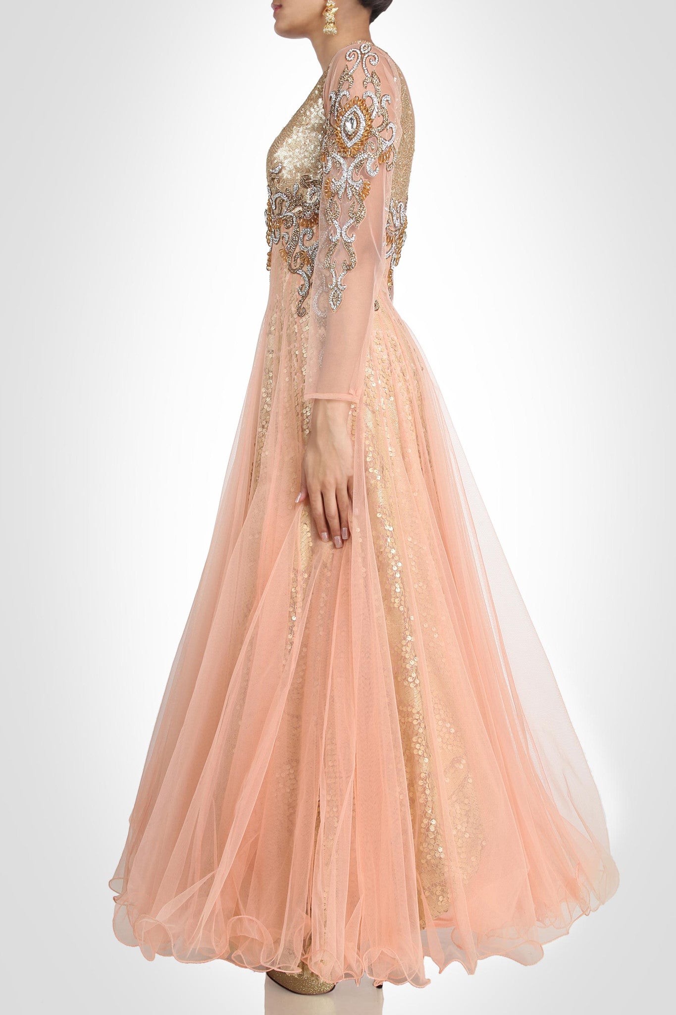 peach colored gown