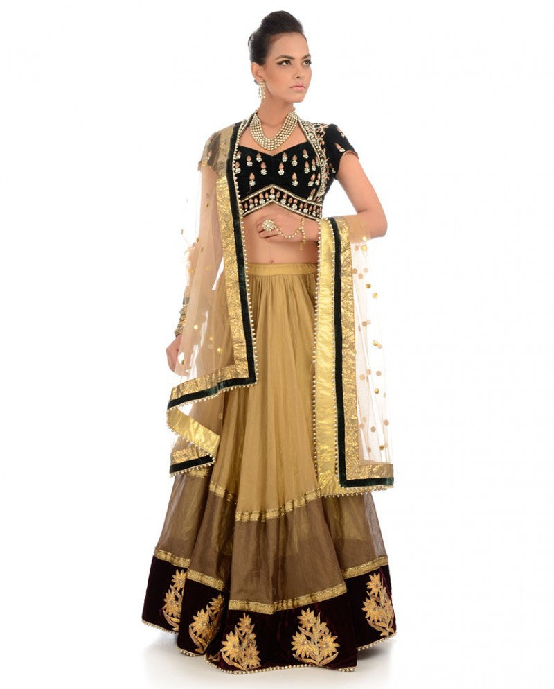 Golden and black color lehenga choli online – Panache Haute Couture