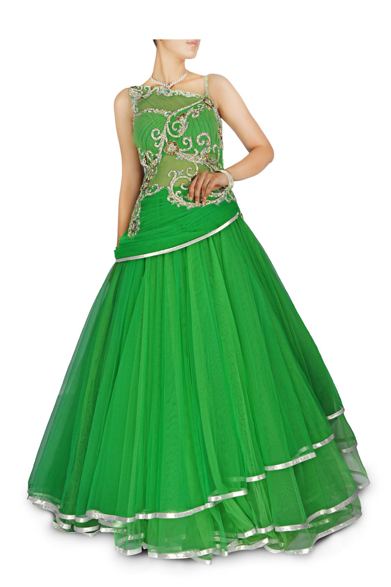 green indo western gown