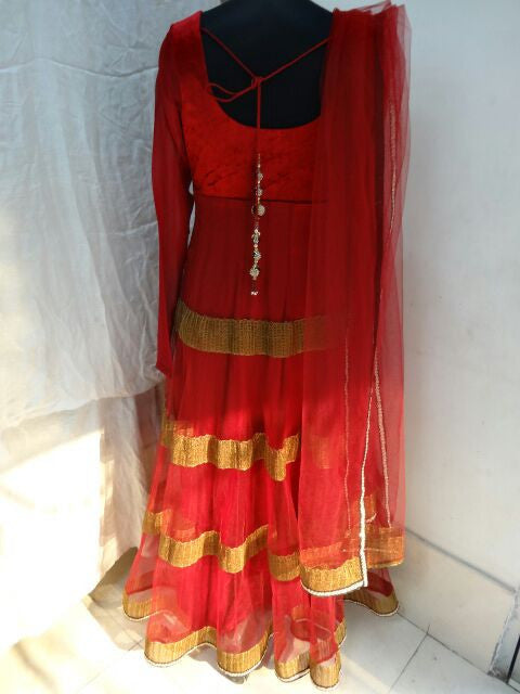 Red color Long Anarkali dress – Panache Haute Couture