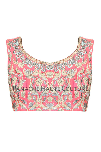 Light coral pink blouse in raw silk – Panache Haute Couture