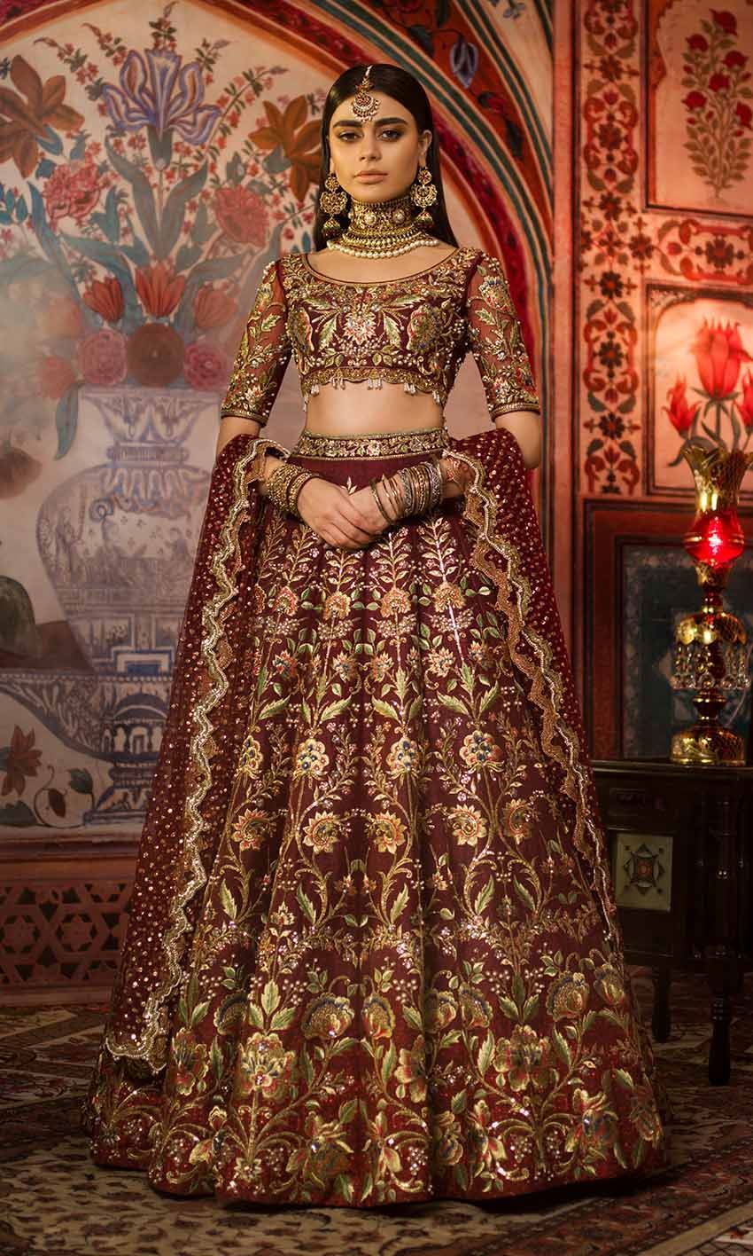 Velvet Fabric Maroon Bridal Lehenga