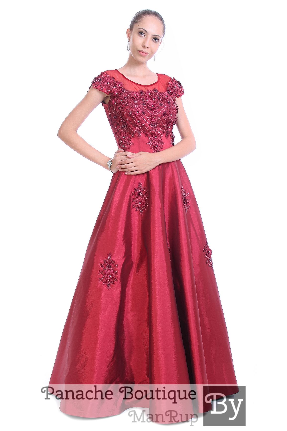 maroon colour gown