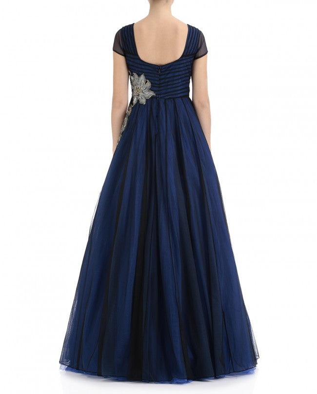 Midnight Blue Color Indo Western Gown – Panache Haute Couture