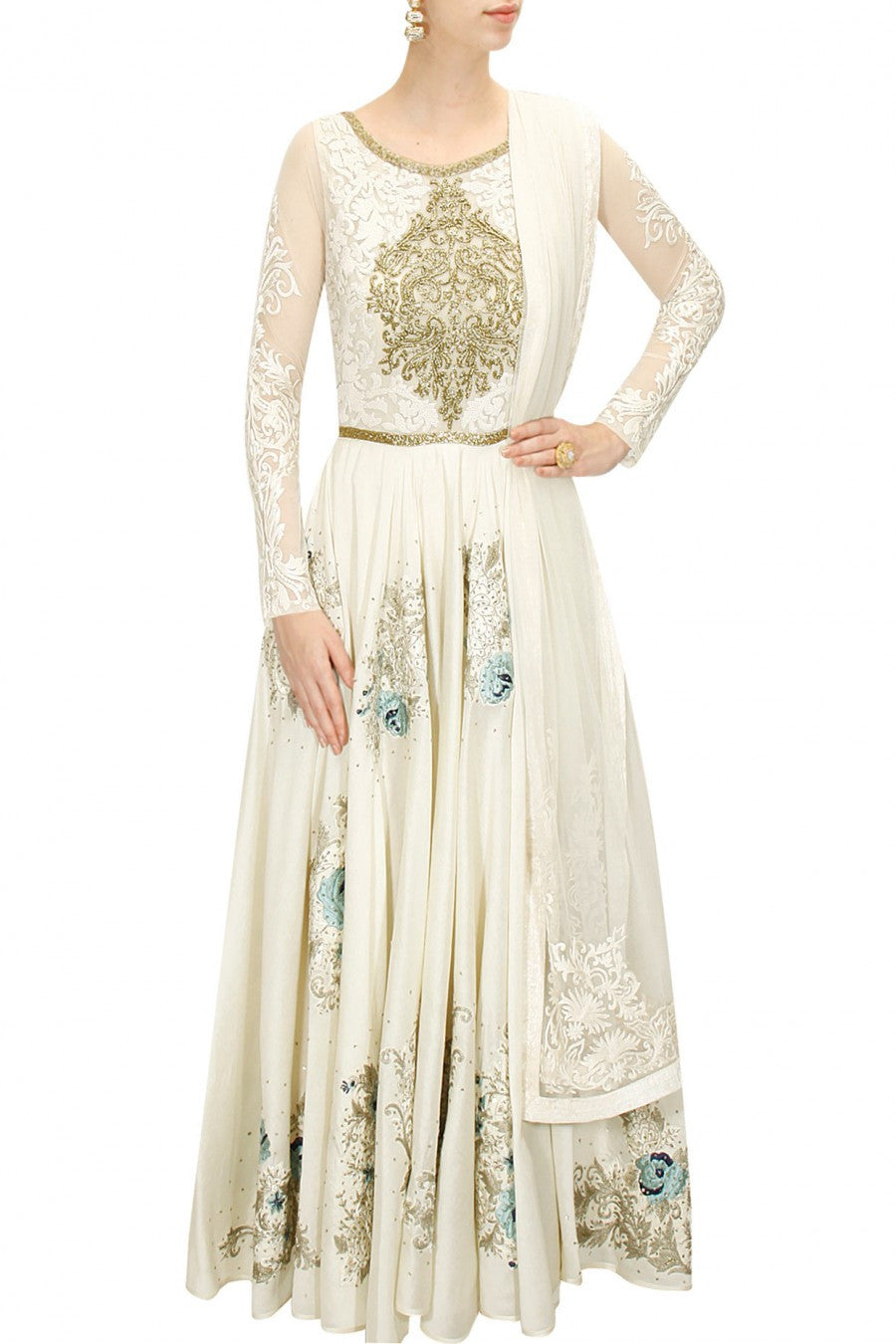 Ivory floor length anarkali – Panache Haute Couture