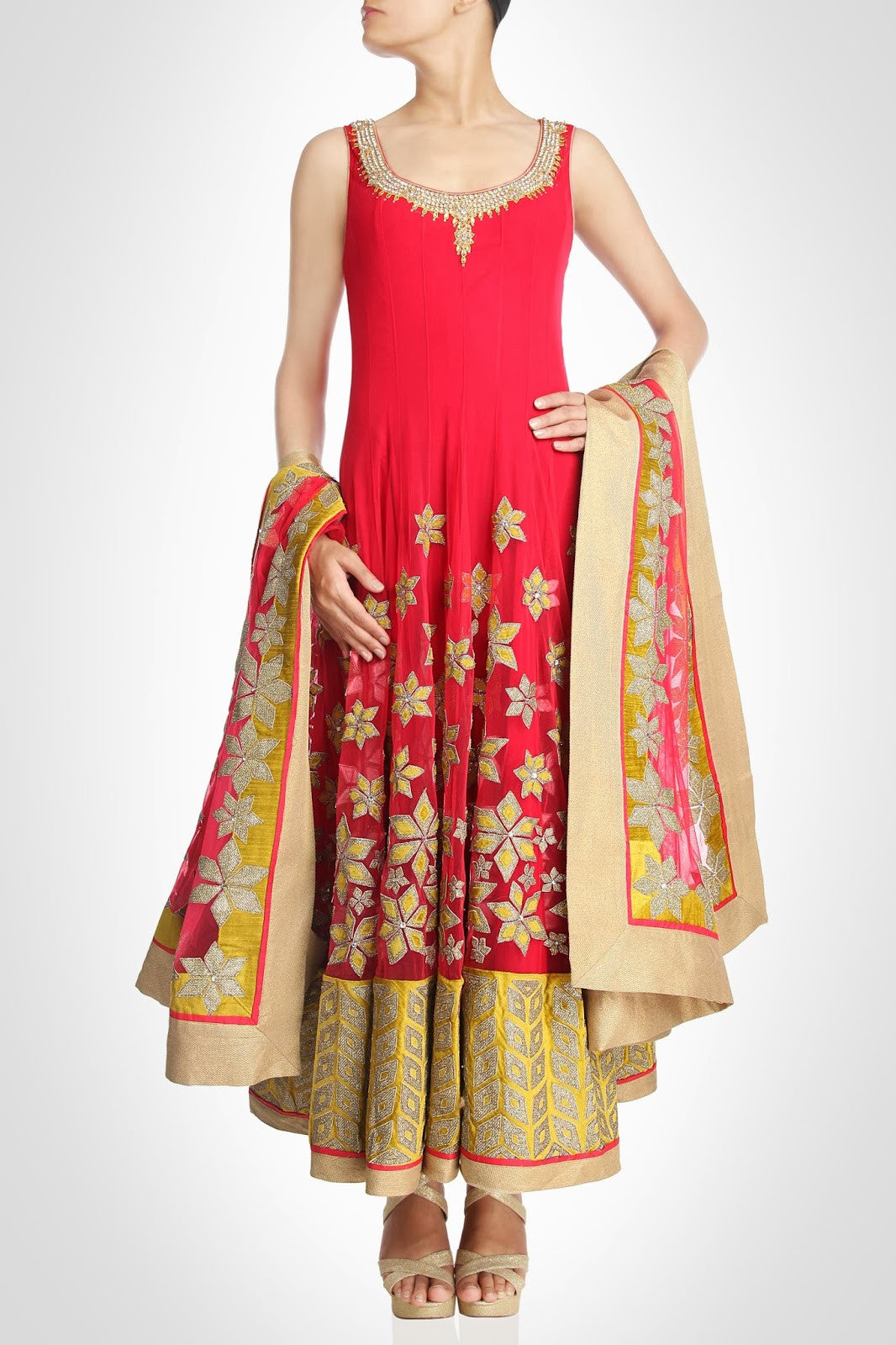 red long anarkali dress