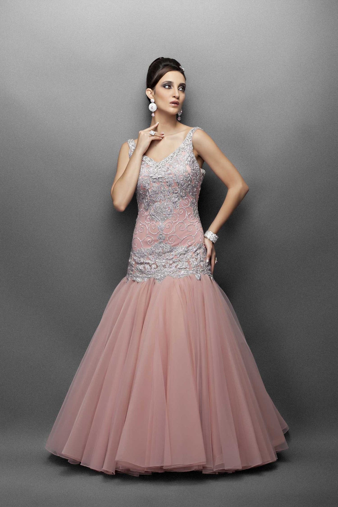 silver and pink gown