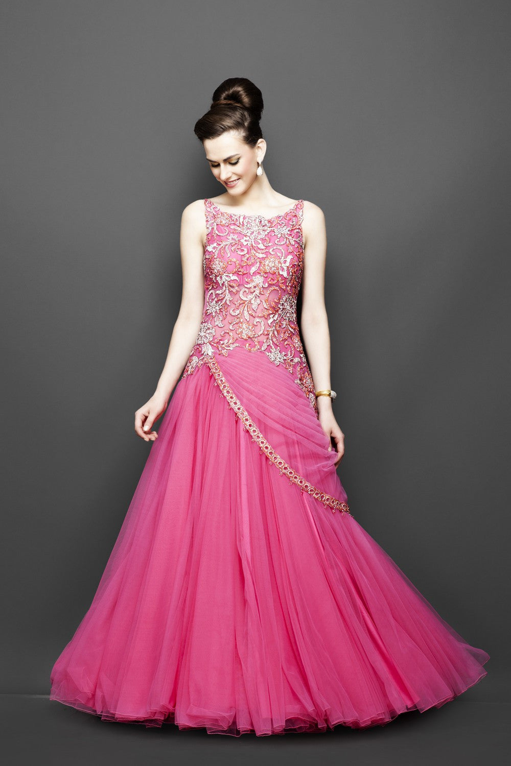 pink indo western gown