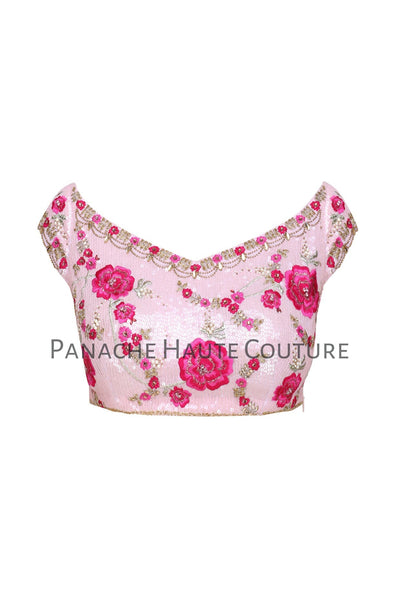 Pink Color Blouse with Sequin and Floral Embroidery – Panache Haute Couture