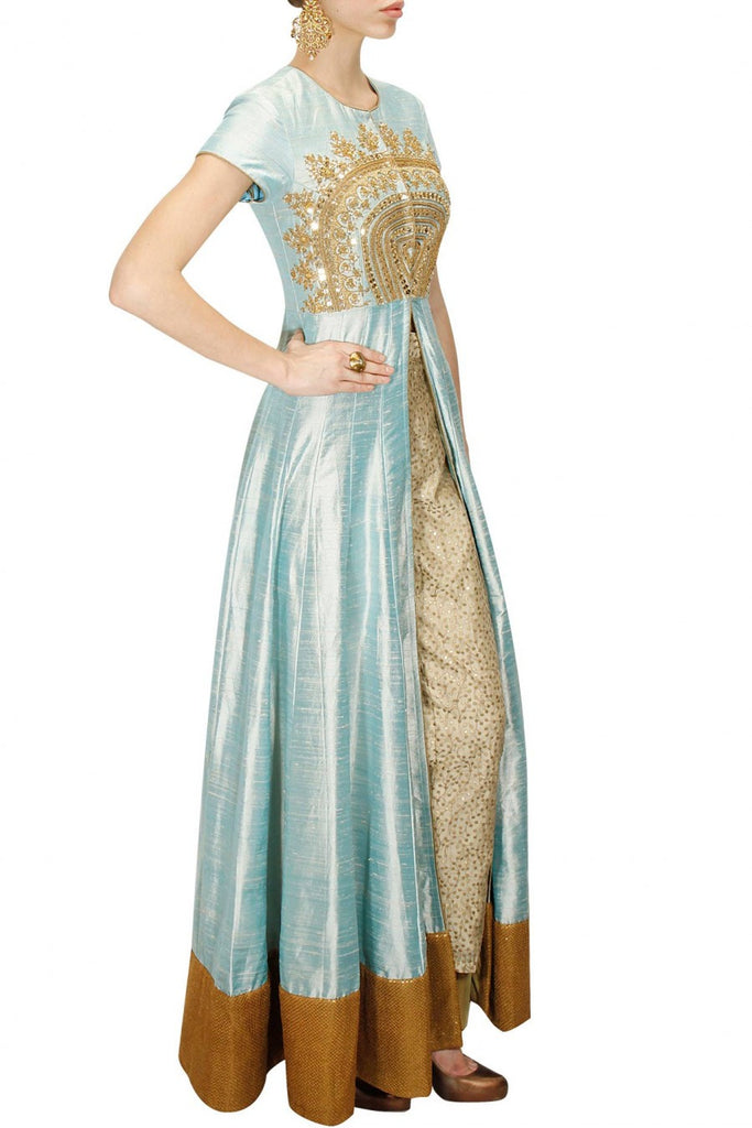 Anarkali Gown in Powder Blue Color with Trouser – Panache Haute Couture