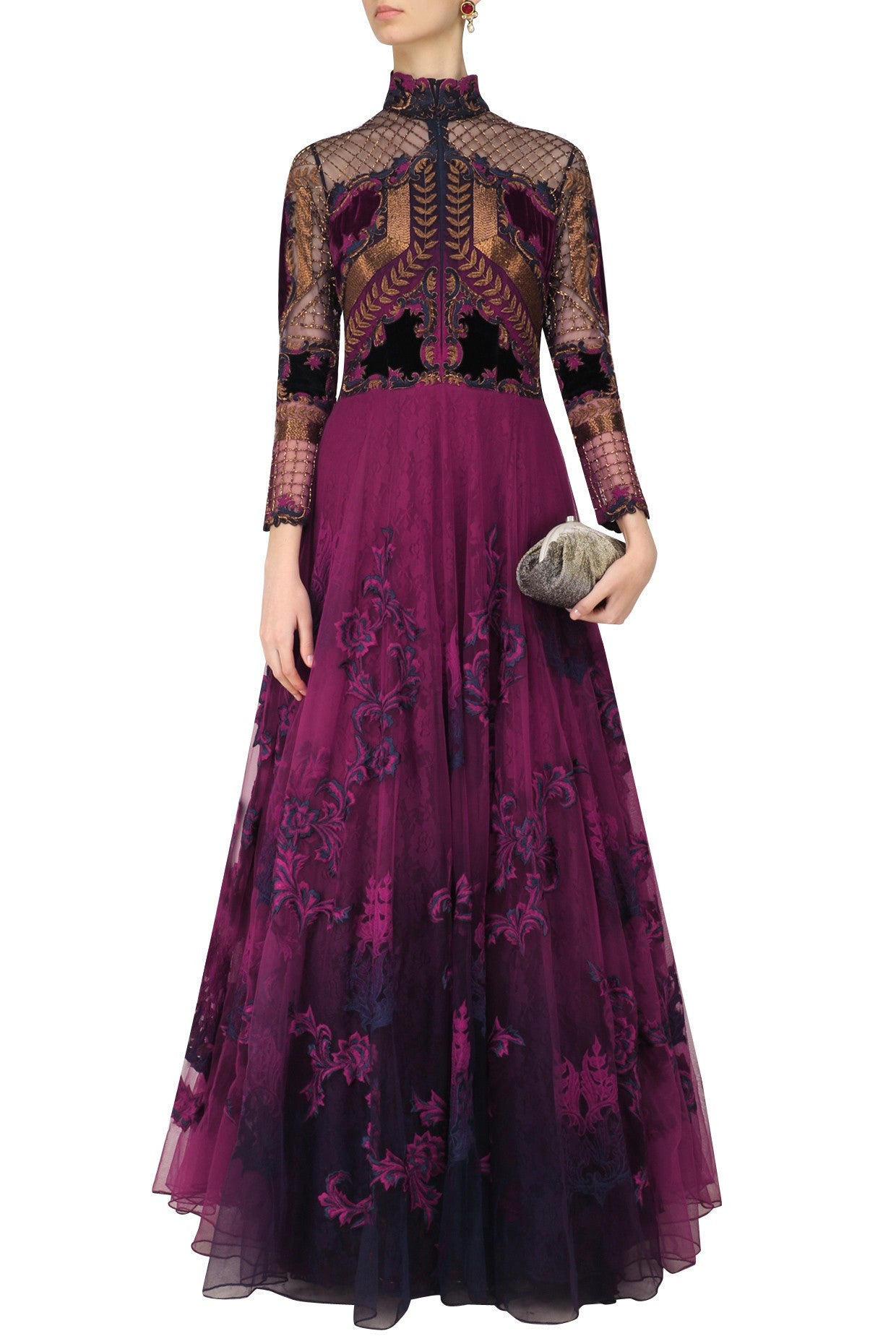 purple indo western dress