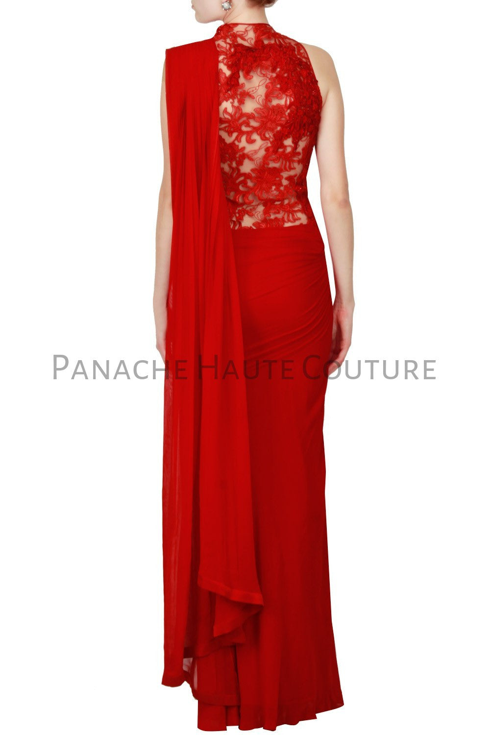 Red Colour Crepe Designer Saree Gown 