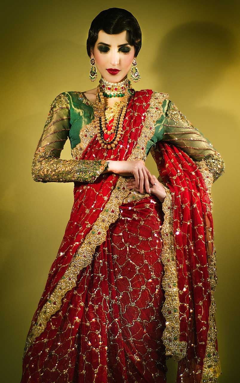 Red and Green Wedding Saree – Panache Haute Couture