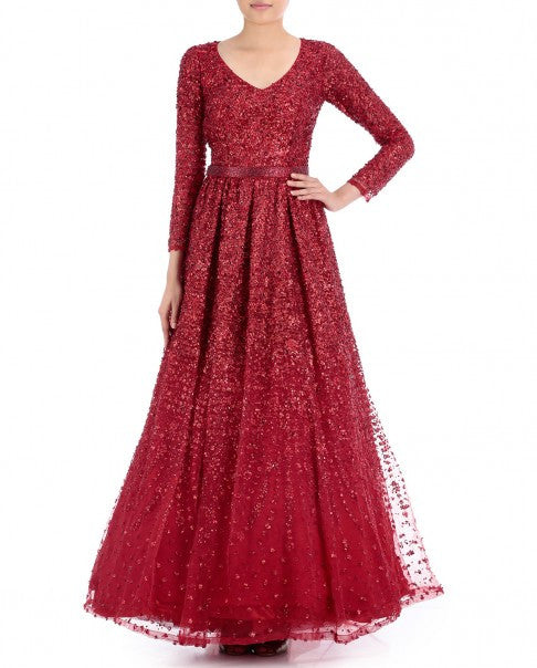 red indo western gown