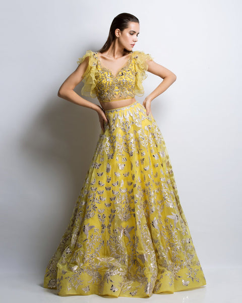 Yellow Color Gotta Patti Applique Lehenga – Panache Haute Couture