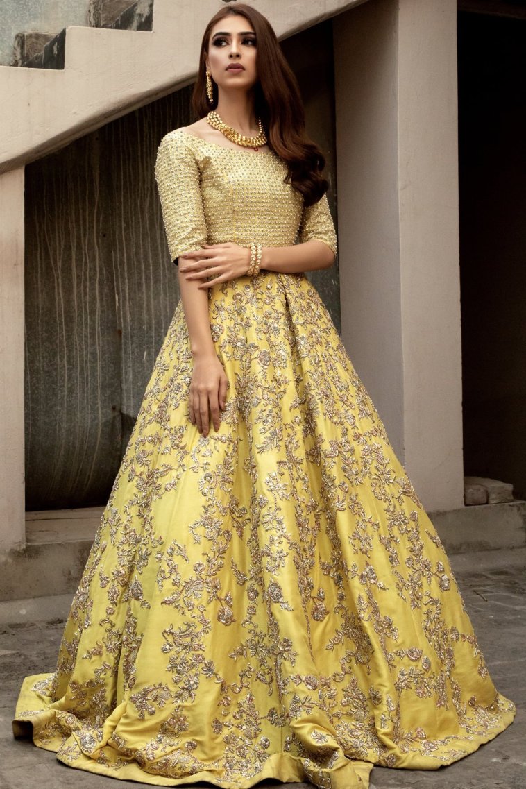 Yellow Color Wedding Haldi Lehenga Panache Haute Couture 