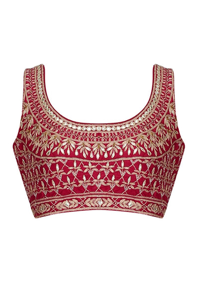 Red color gotta patti embroidered blouse in silk – Panache Haute Couture