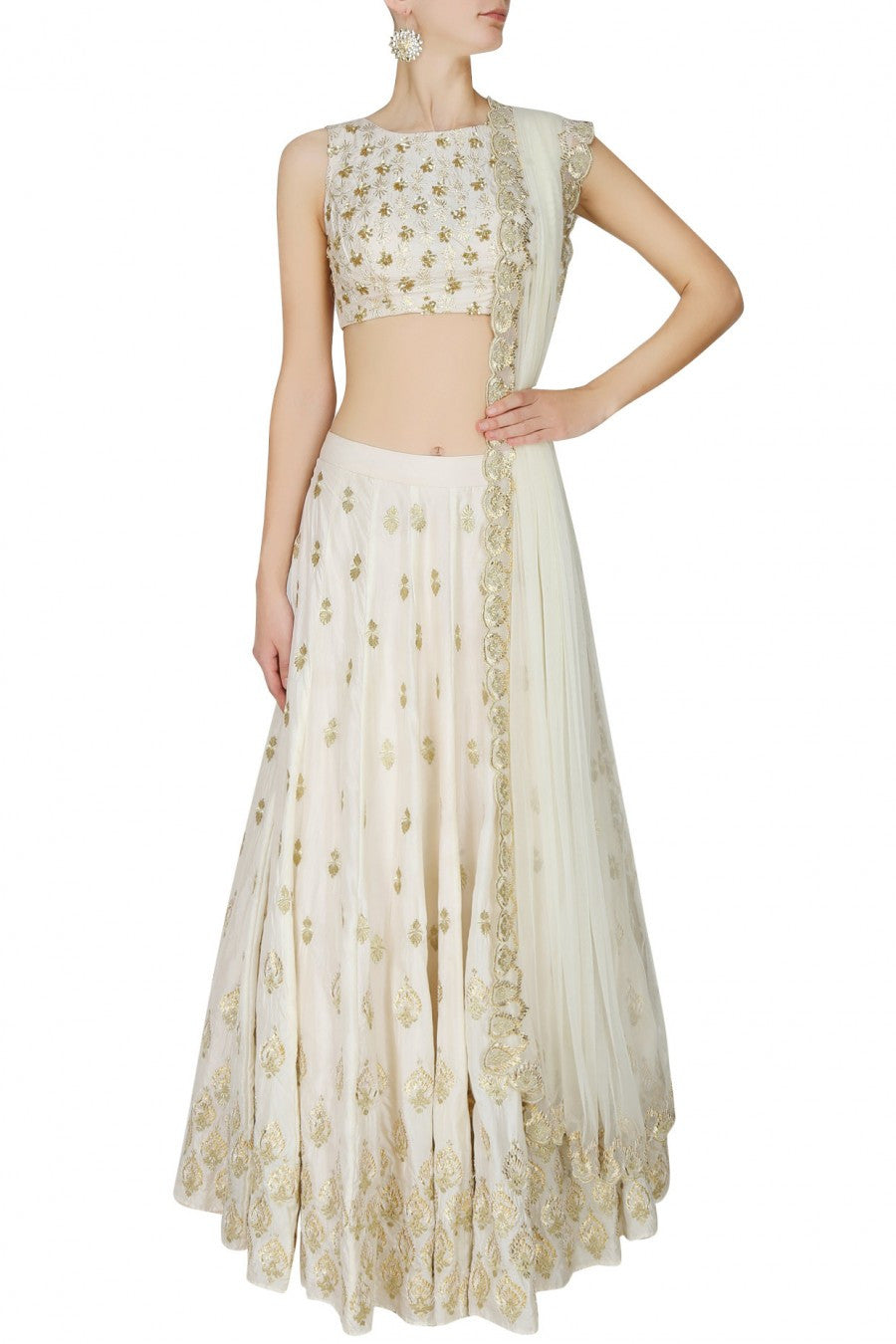 Buy Ivory lehenga choli with gold 