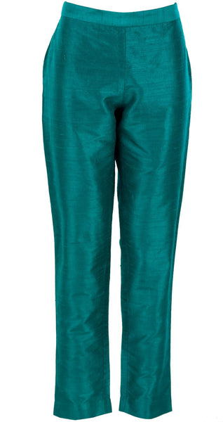 Teal green color designer trouser suit – Panache Haute Couture