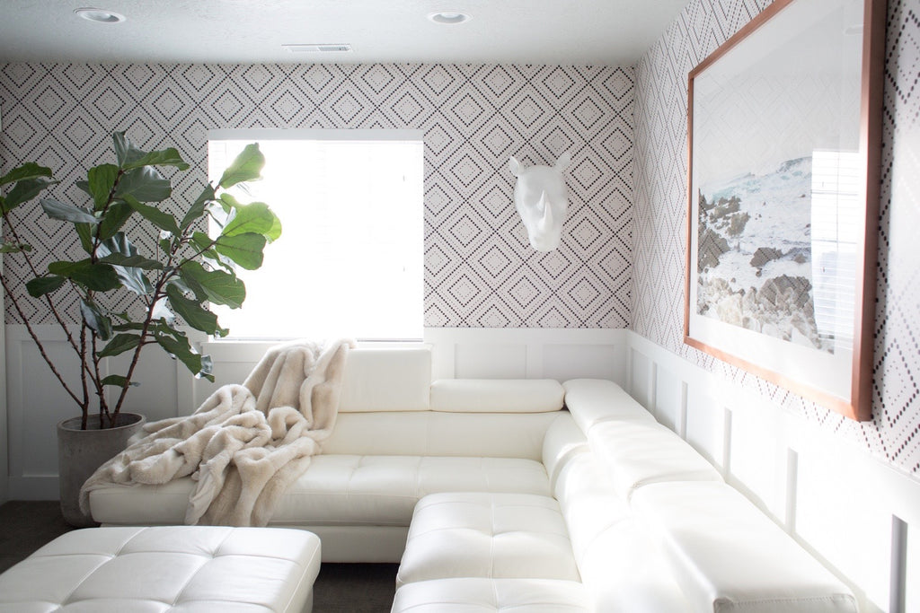 Living room with wallpaper