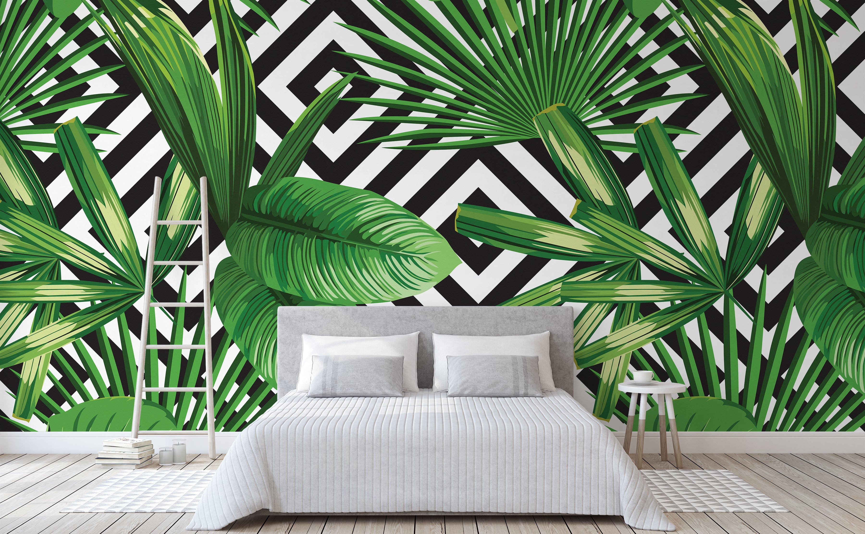 Palm Leaves Tropical Wall Mural | Palms Over Diamonds