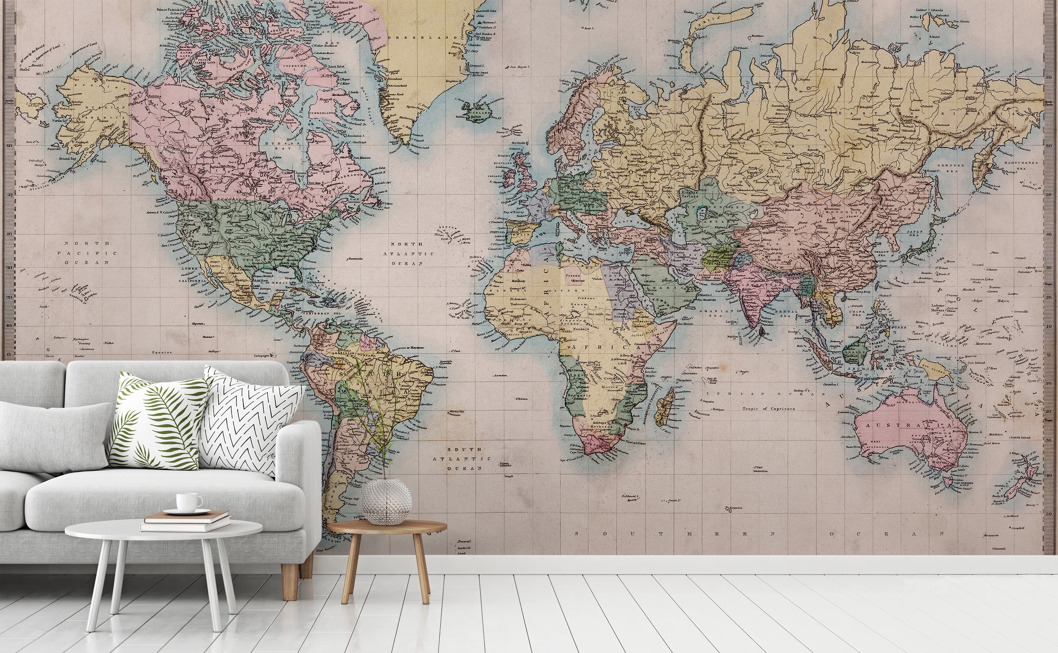 Map Of The World Wall Mural Photo Wallpaper Vintage Political Maps