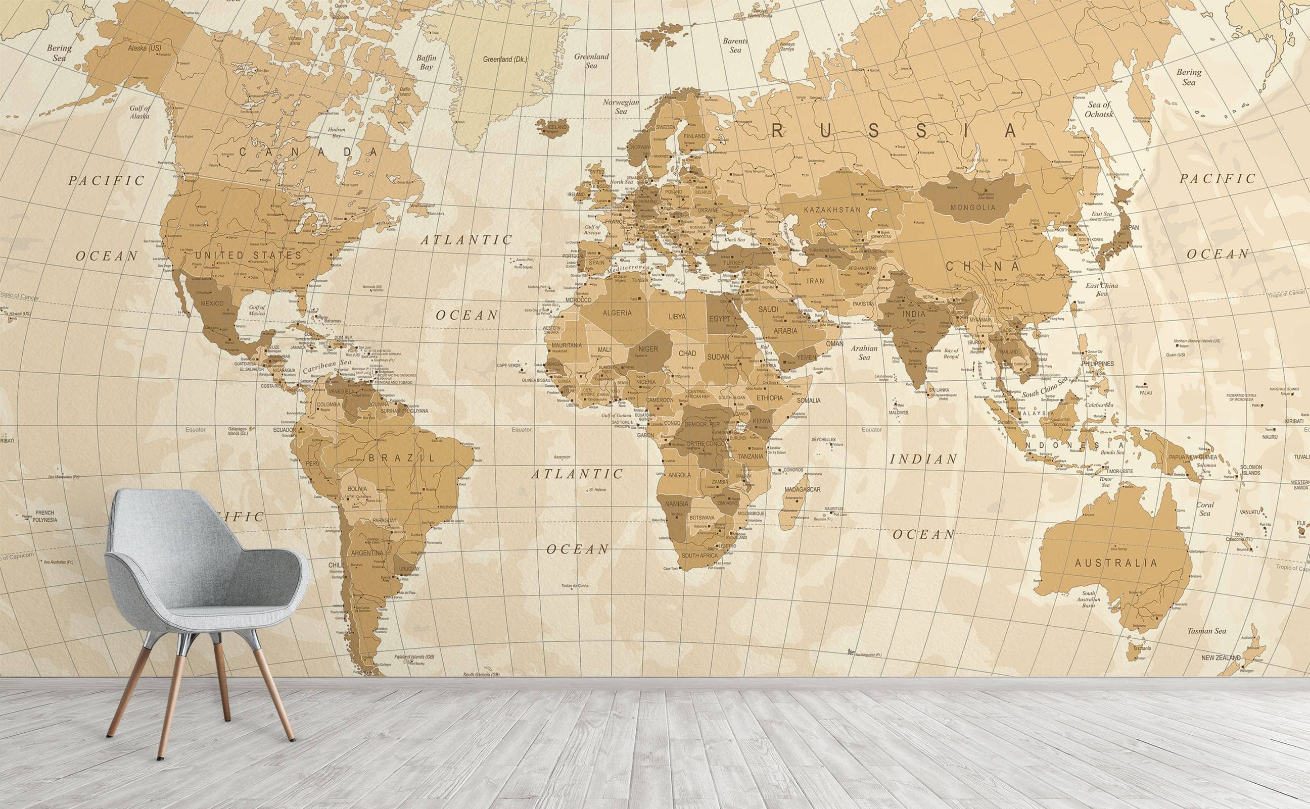 M2081 1s Stereographic Projection Modern Sepia World Map Wall Mural Across The Globe For Interior Walls 12 ?v=1596497314
