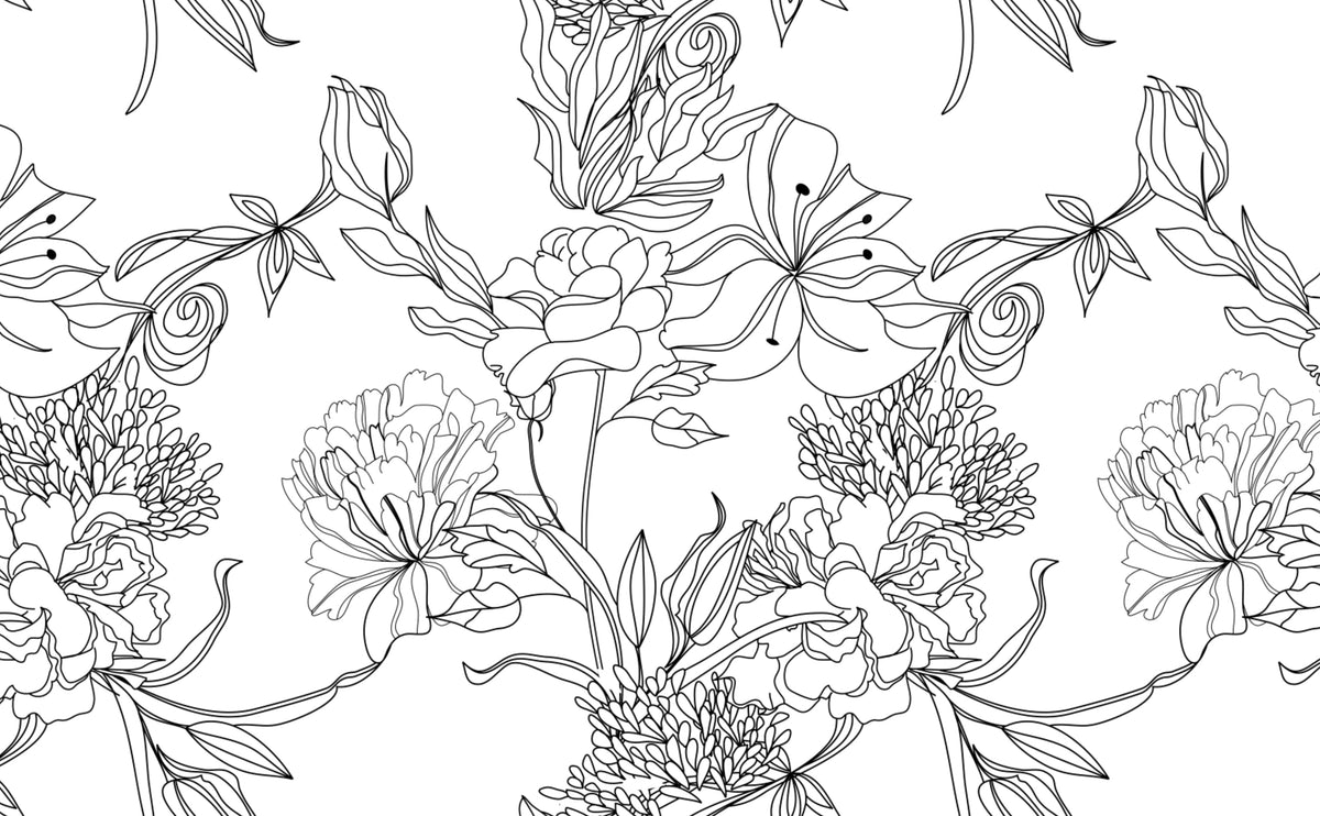 Black and White Floral Pattern Wallpaper for Walls | Sketch Floral