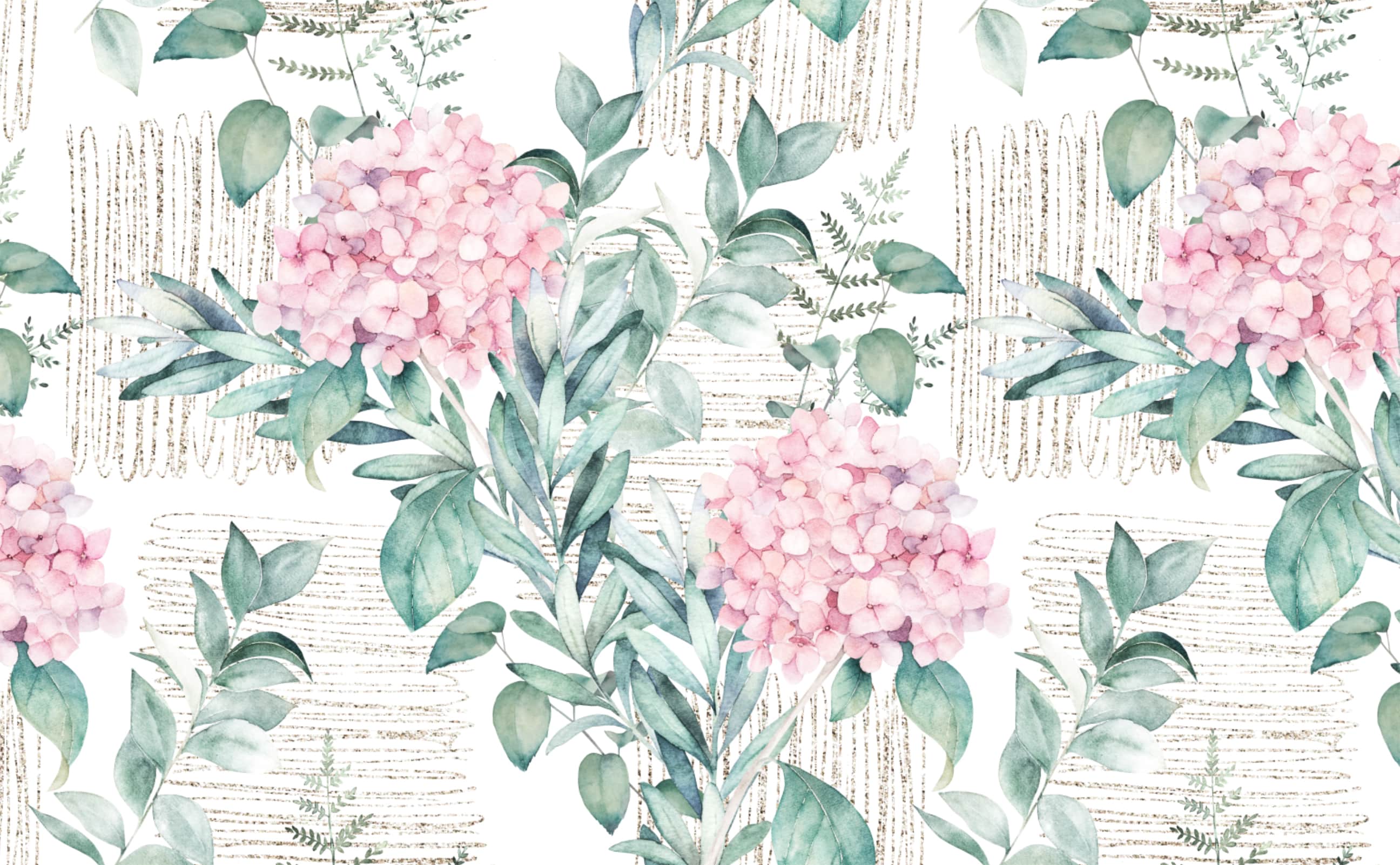 Watercolor vintage hortensia flower eucalyptus botanical Wallpaper for  Walls | Home Sweet Home