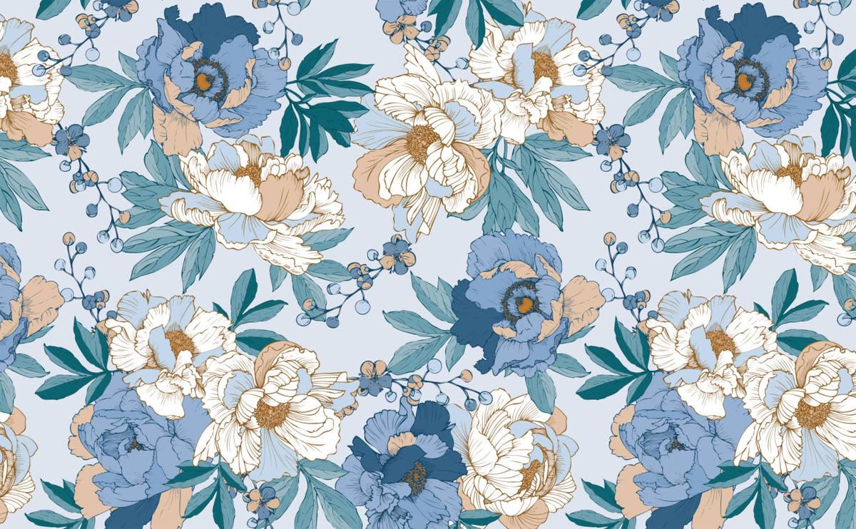 Peony bouquet blue beige white blossom seamless Wallpaper for Walls ...