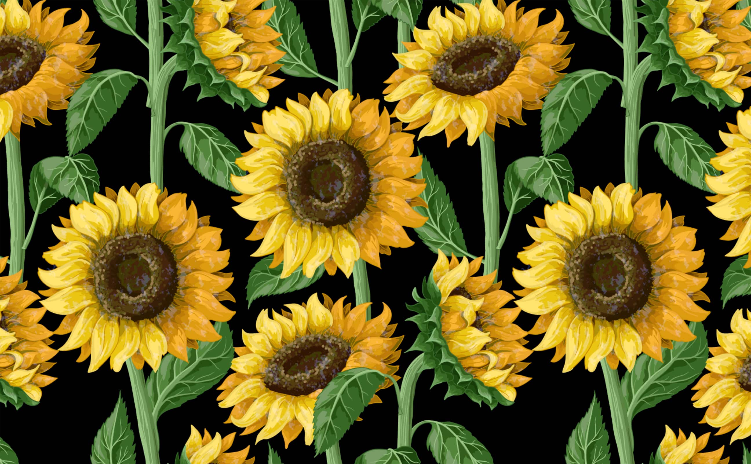 Full-color sunflower seamless black background Wallpaper for Walls | Reach  New Heights