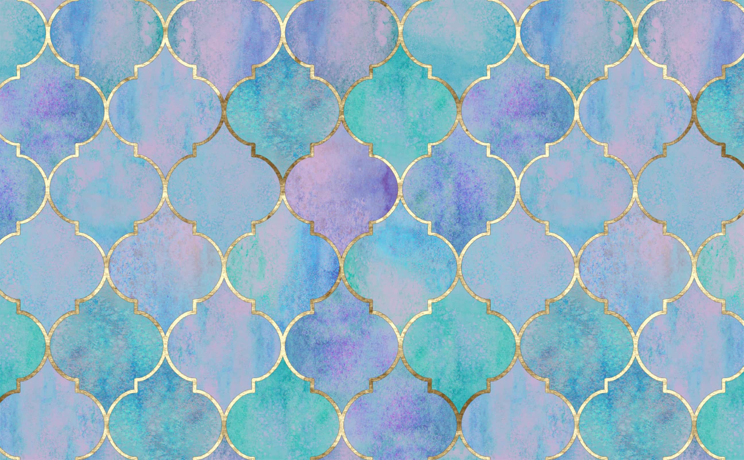 Purple Green and Blue Watercolor with Vintage Golden Moroccan Pattern  Wallpaper for Walls | Passionate Pearl