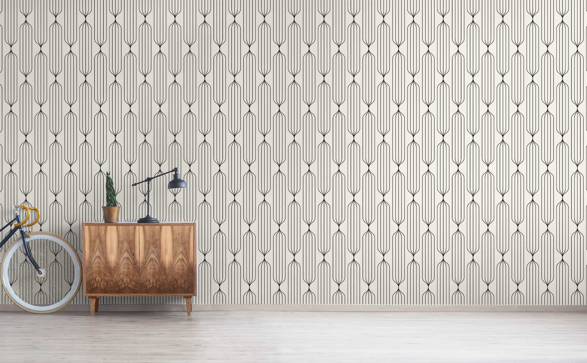 Minimal art deco pattern cream and black Pattern Wallpaper for Walls ...