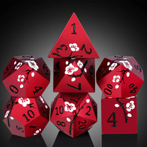 Metal Dice Set 7 Piece Flower Metallic Polyhedral with Case - PunkOuter Games