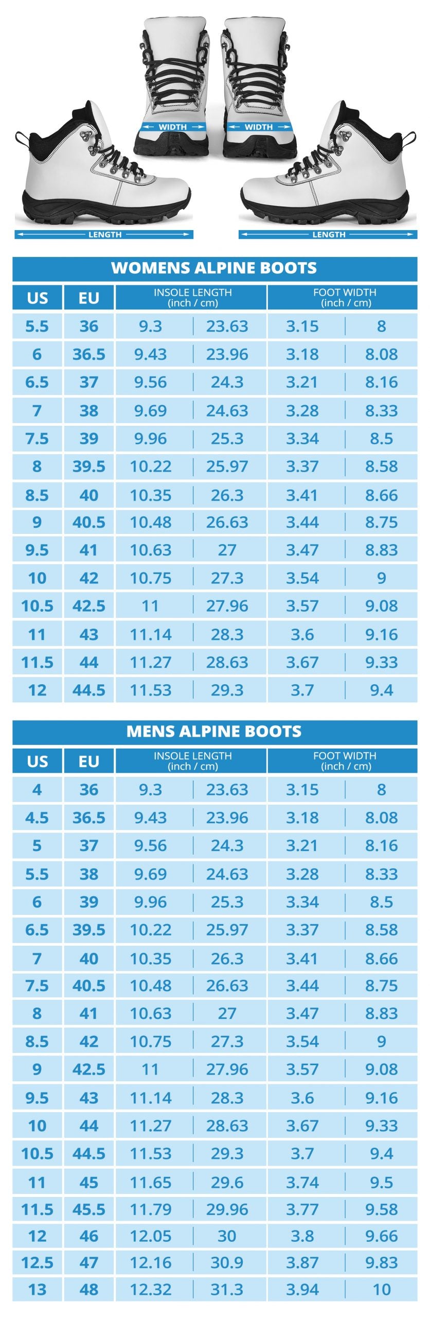 Alpine Boots Sizing-Chart