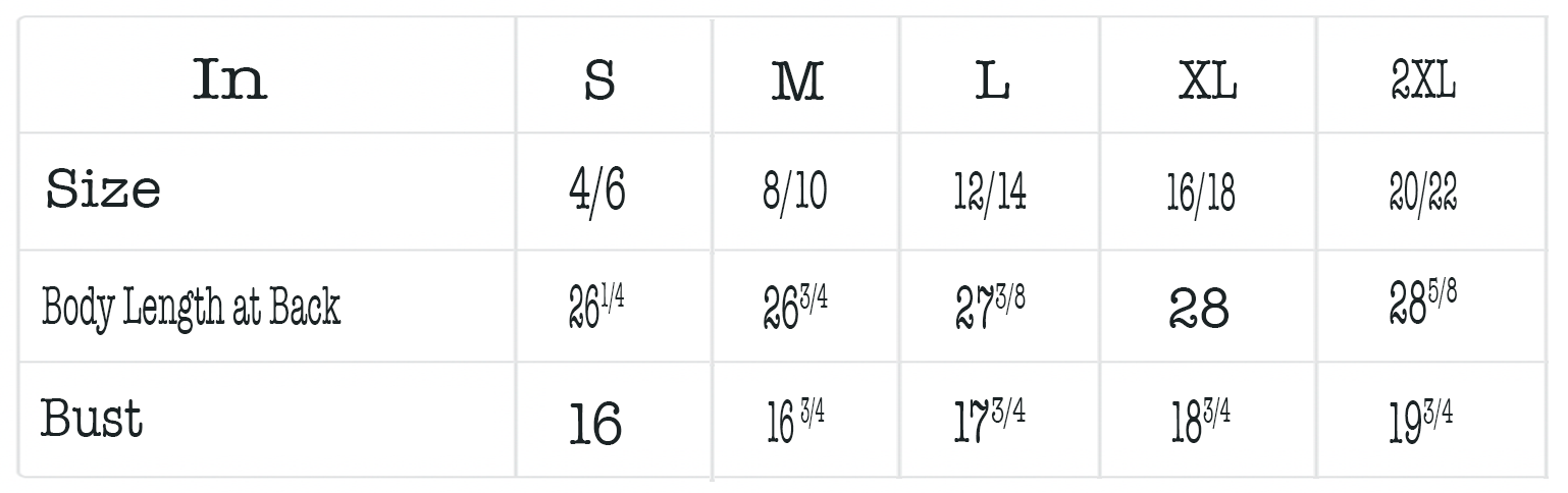 racing is in my blood t-shirts sizing chart