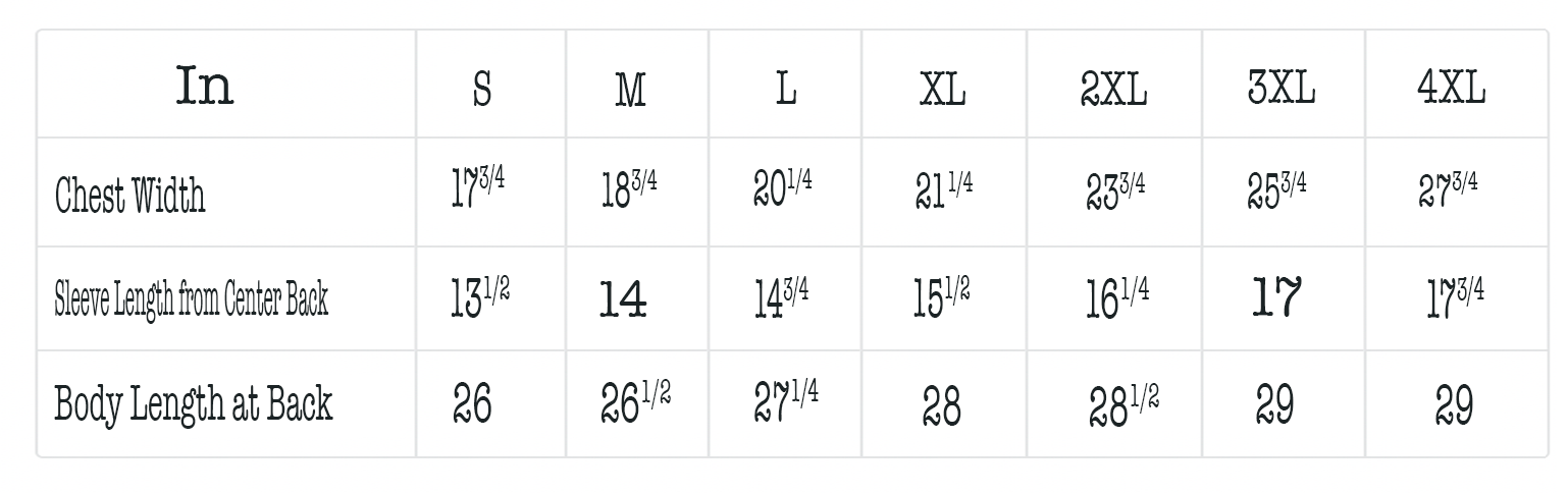 racing is in my blood t-shirts sizing chart