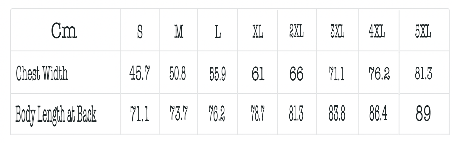 racing is in my blood t-shirts sizing chart