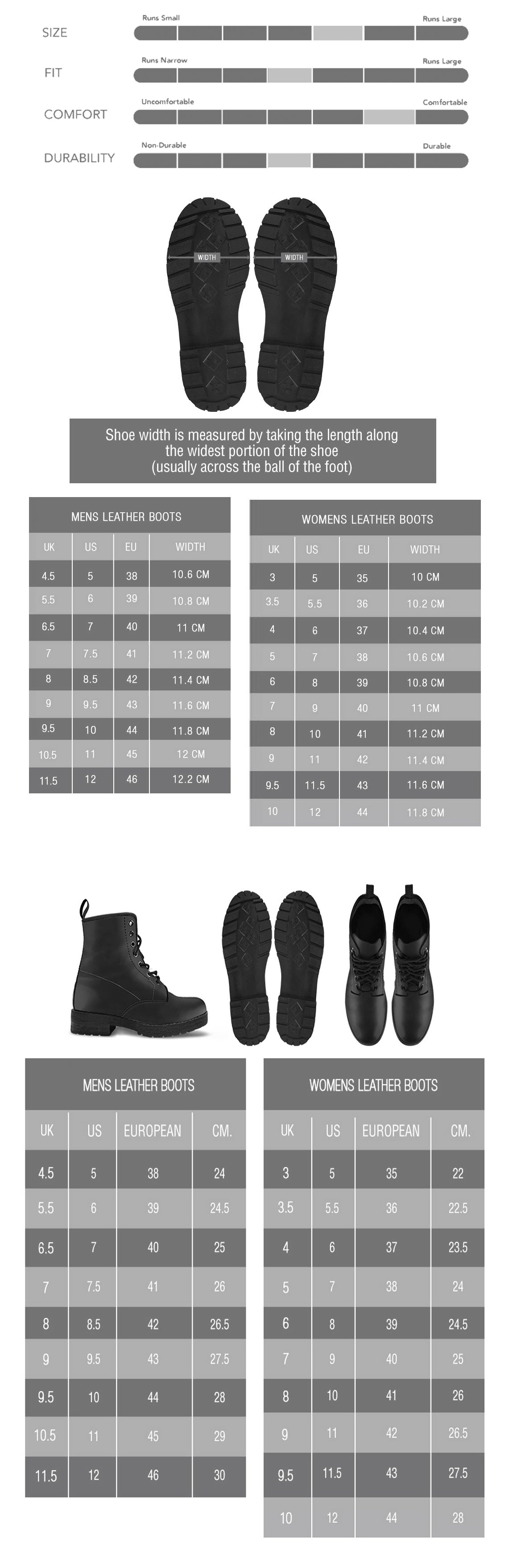 LEATHER BOOTS SIZING CHART