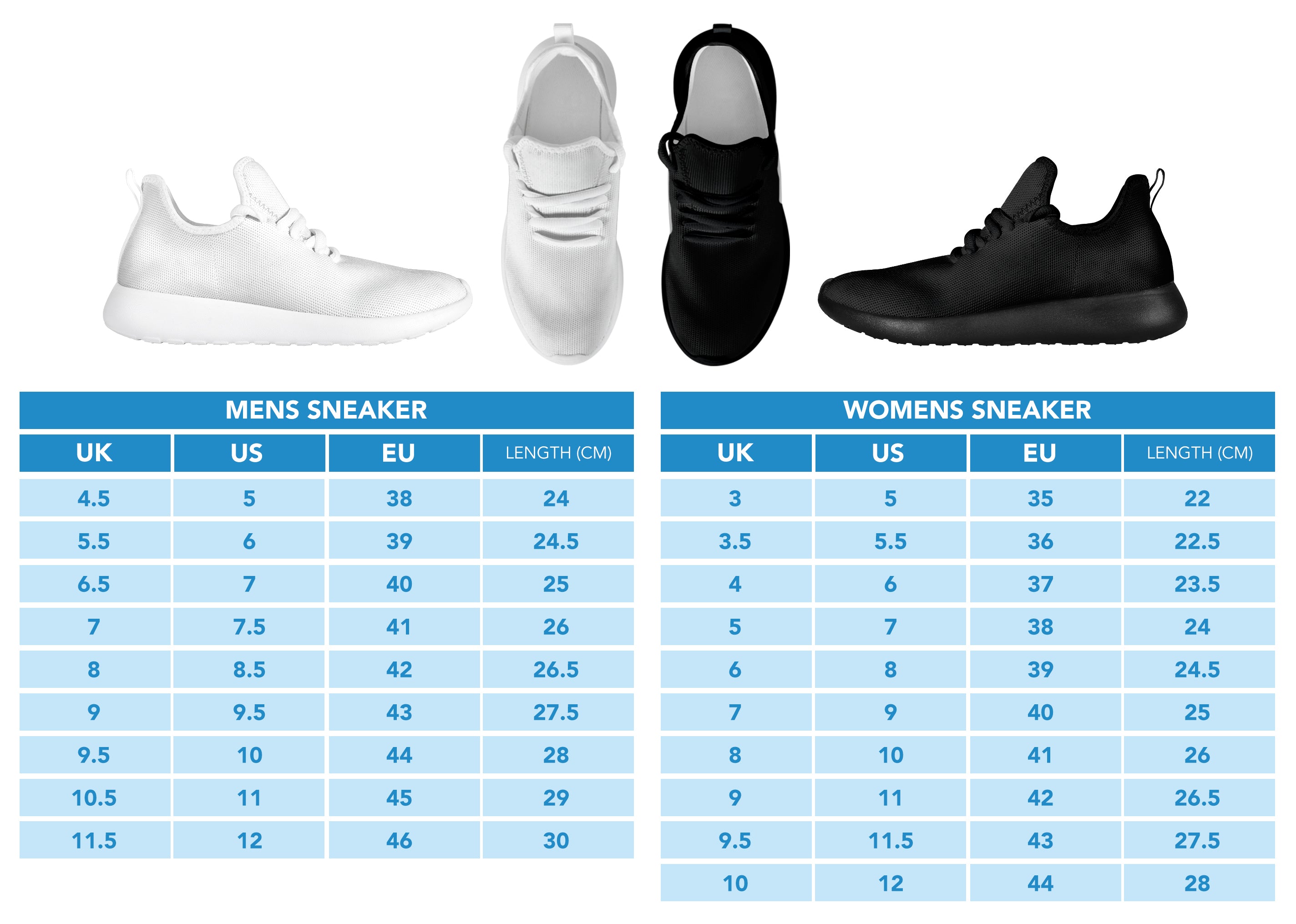 Mesh Sneakers Size Chart