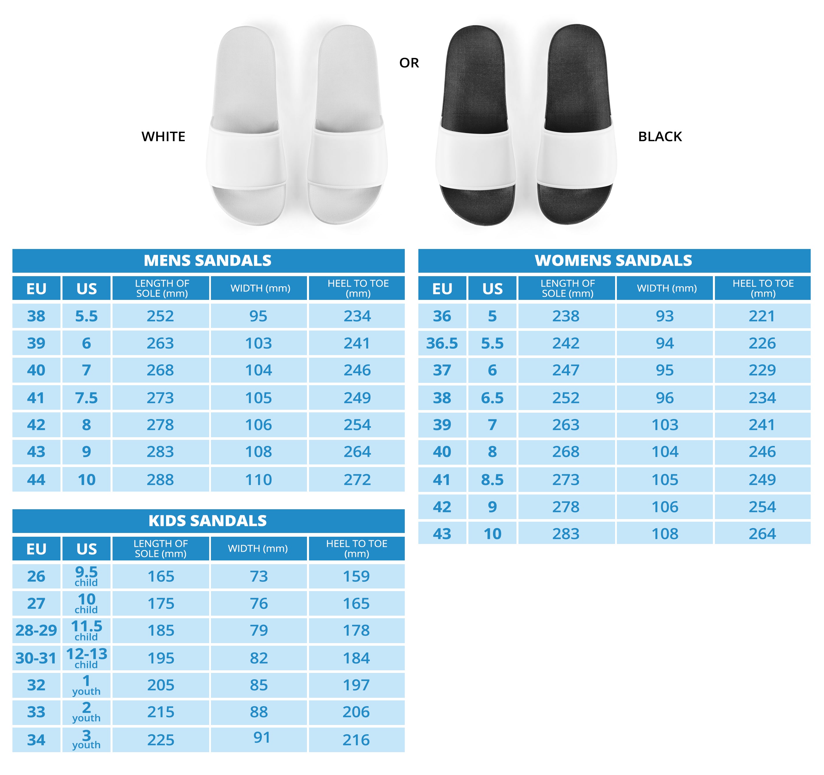 Slide Sandals Sizing Chart