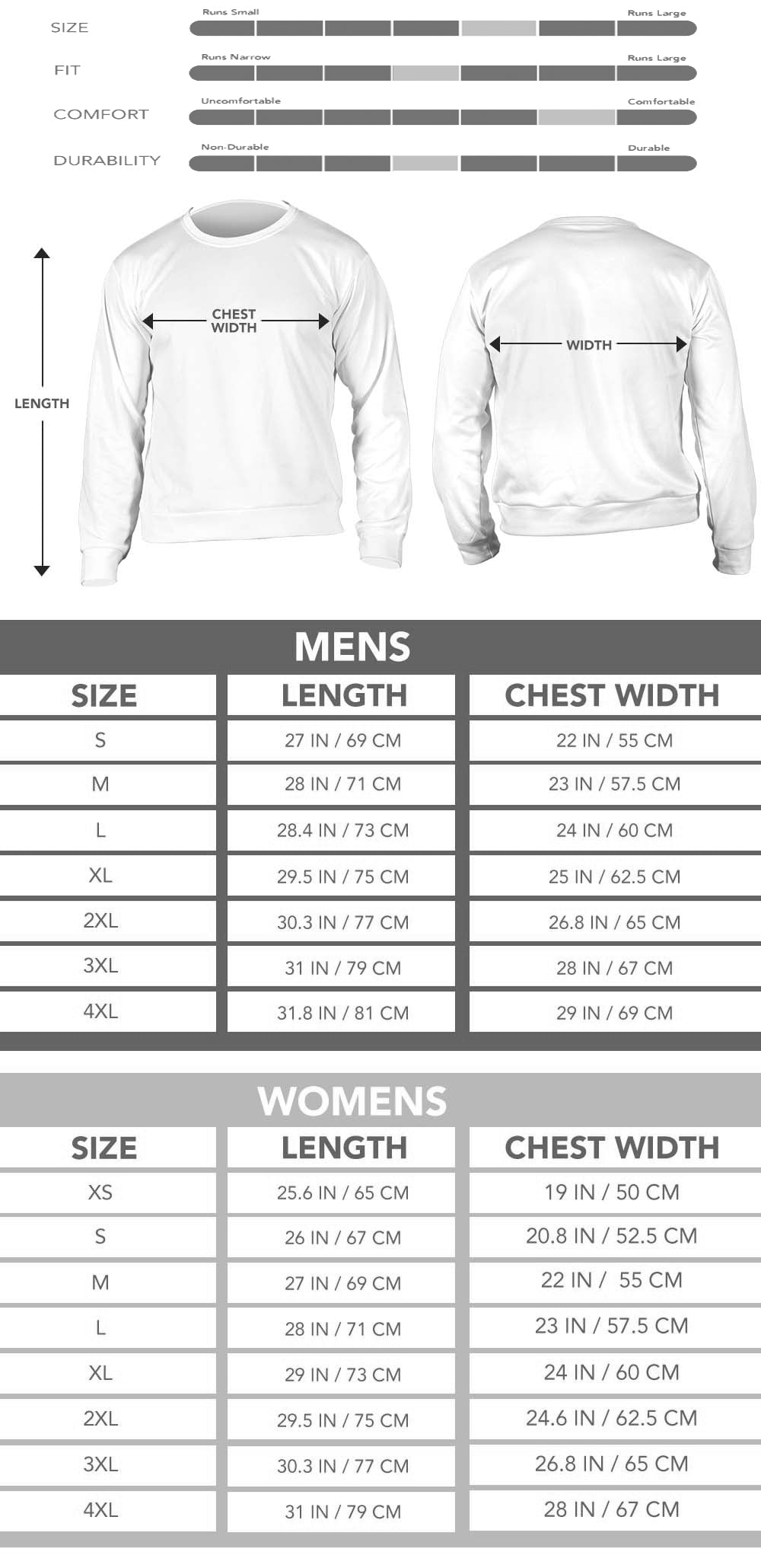 Sweater Sizing Chart