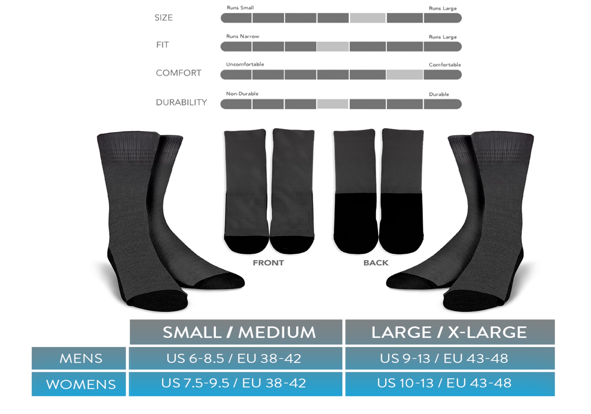 crew socks size chart