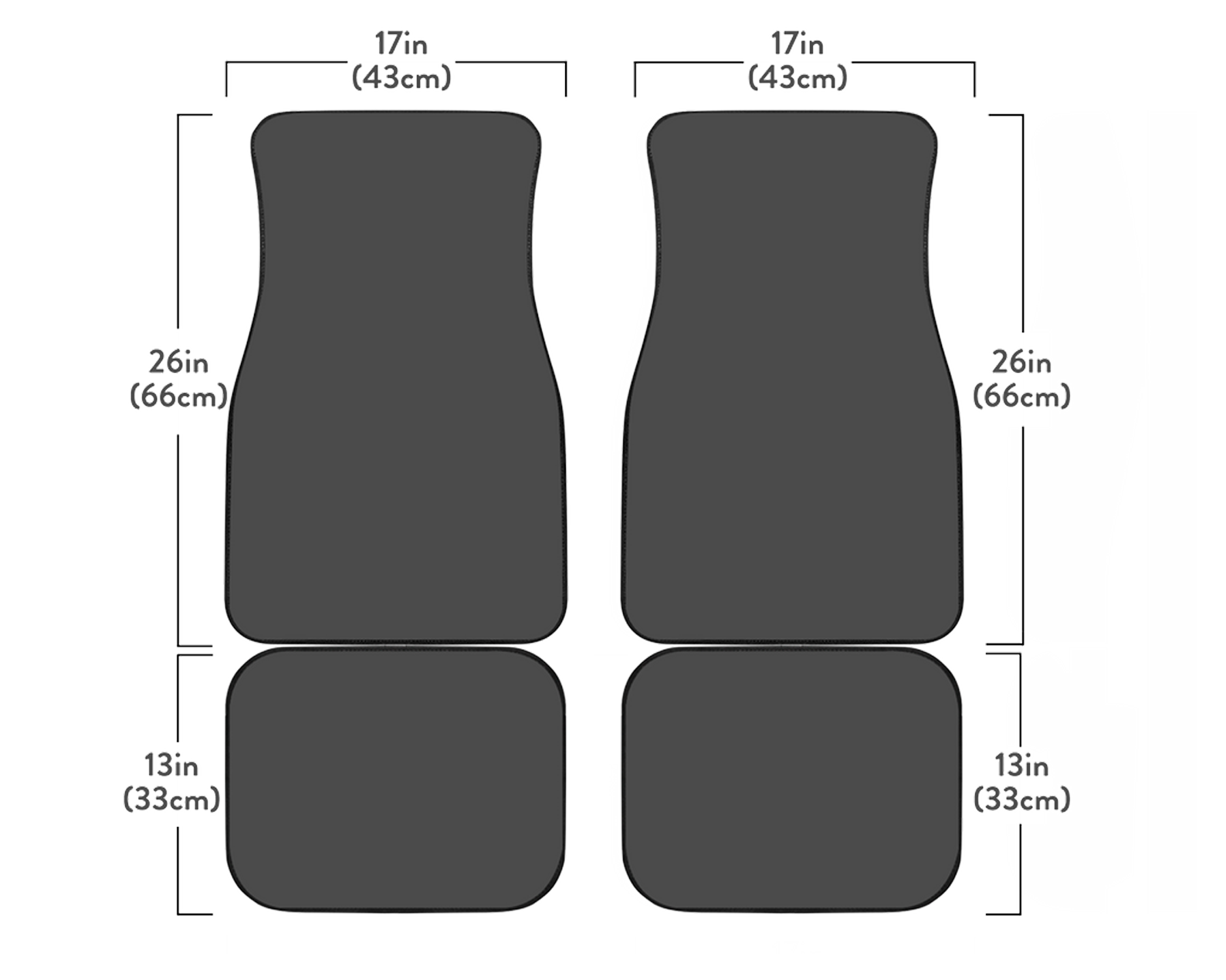 front and back car mats sizing chart